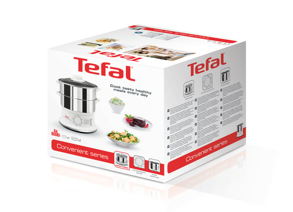 Tefal VC1451 höyrykeitin 2 kori(a) Vapaasti seisova 900 W Valkoinen, Ruostumaton teräs