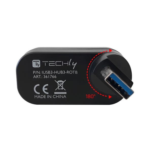 Techly IUSB3-HUB3-ROTB gränssnittshubbar USB 3.2 Gen 1 (3.1 Gen 1) Type-A 5000 Mbit/s Svart