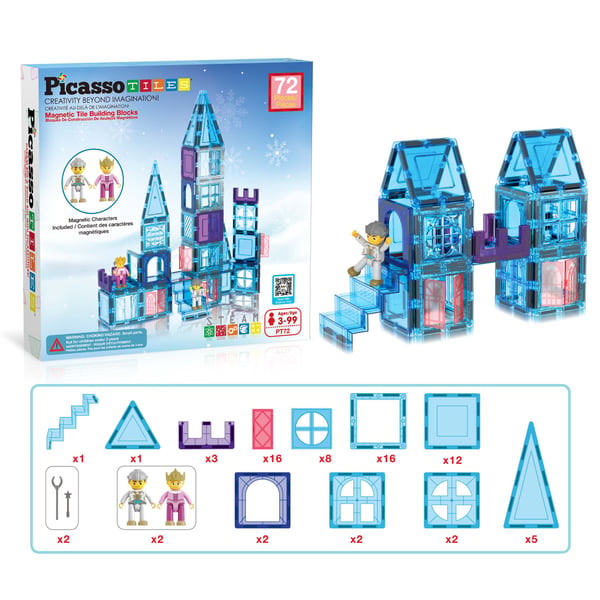 PicassoTiles 72 pc Ice Winter Theme Magnetic Tiles set