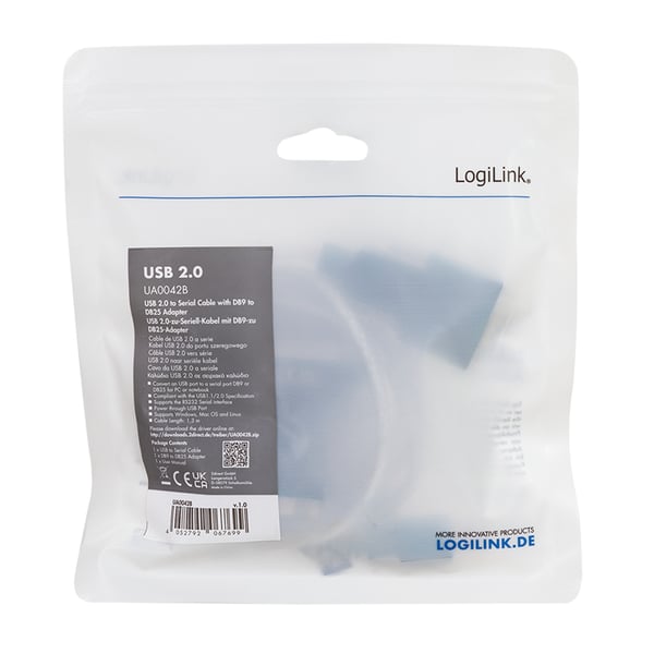 LogiLink UA0042B konverterare/repeaters/isolatorer USB 2.0 RS-232 Grön, Transparent