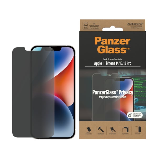 PanzerGlass ® Privacy Skærmbeskyttelse iPhone 14 | 13 | 13 Pro | 16e | Classic Fit