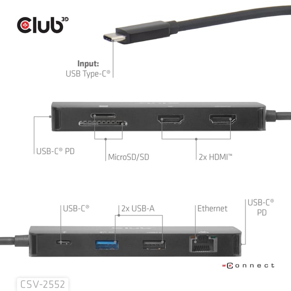 CLUB3D CSV-2552 gränssnittshubbar USB Type-C 5000 Mbit/s Svart