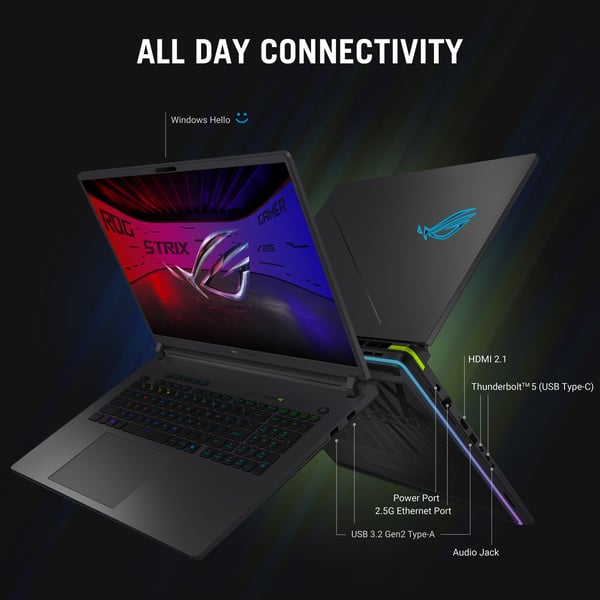 ASUS ROG Strix G18 G815LP-S9164W Intel Core Ultra 9 275HX Kannettava tietokone 45,7 cm (18") WQXGA 32 GB DDR5-SDRAM 1 TB SSD NVIDIA GeForce RTX 5070 Wi-Fi 7 (802.11be) Windows 11 Home Musta, Harmaa QWERTY Hollanti
