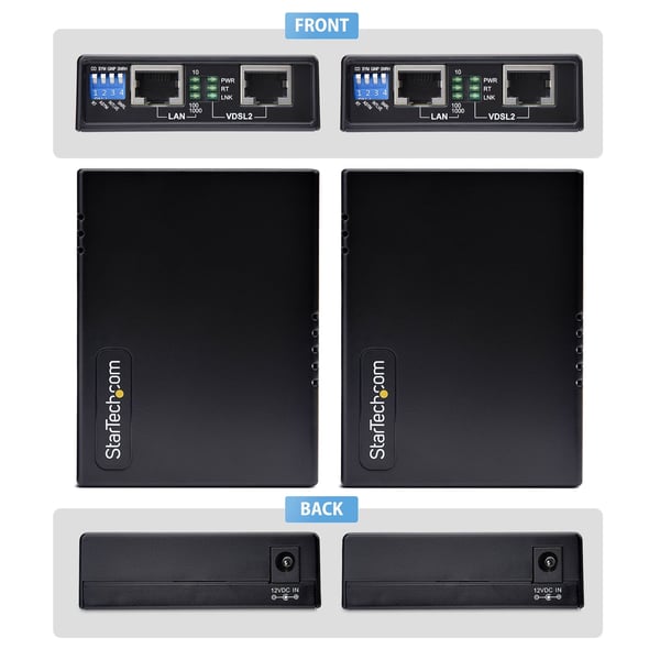 StarTech.com VDSL2 Ethernet-förlängningssats över enkelparad kabel, upp till 1 km lång räckvidd LAN-repeater över telefonlinje/CAT5e/CAT6, upp till 300 Mbps, ersättning för 110VDSLEXTEU - TAA