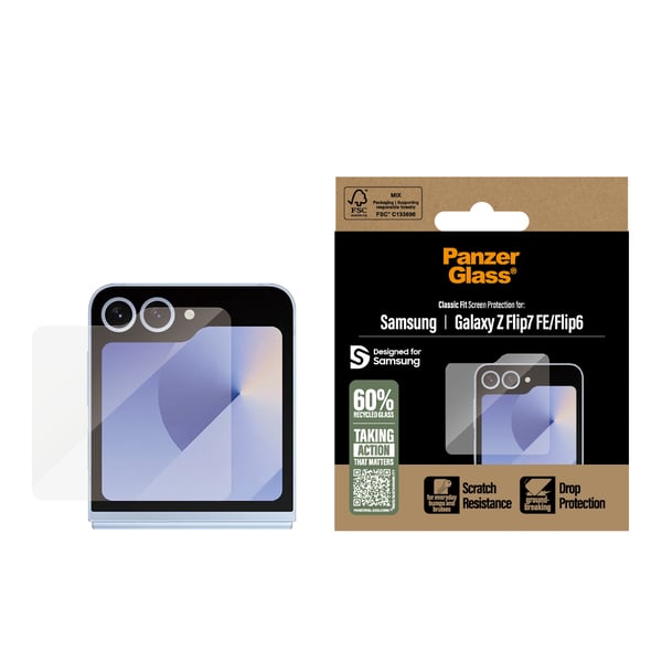 PanzerGlass ® Screen Protector Samsung Galaxy Z Flip7 FE | Flip6 | Classic Fit Genomskinligt skärmskydd 1 styck