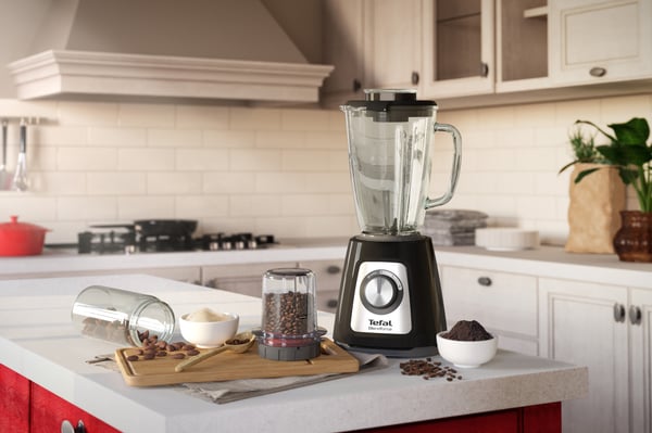 Tefal BlendForce II BL4388 tehosekoitin 1,25 L Pöydällä pidettävä tehosekoitin 800 W Musta, Harjattu teräs