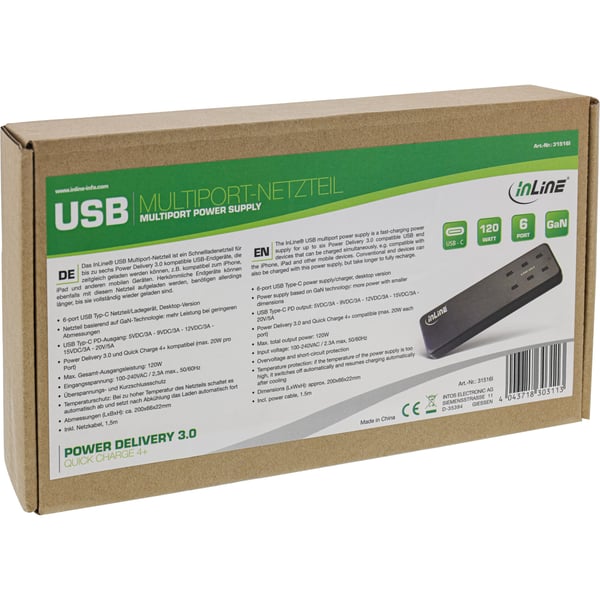 InLine 31516I mobilladdare Universal Svart AC Snabb laddning inomhus