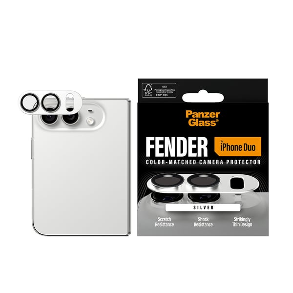 PanzerGlass ® Fender Kameralinsebeskytter Sølv iPhone Duo