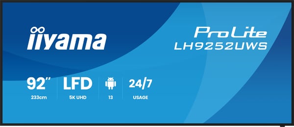 iiyama LH9252UWS-B1AG skyltställ Kioskdesign 2,34 m (92") LCD Wi-Fi 500 cd/m² UltraWide 5K HD Svart Inbyggd processor Android 24/7