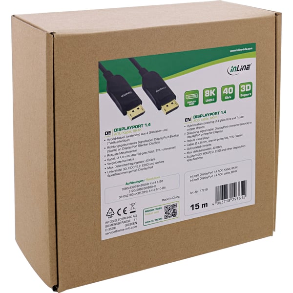 InLine 17215I DisplayPort kabel 15 m Sort