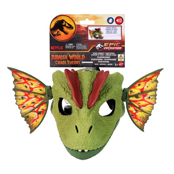 Jurassic World -mask med giftsprutande Dilophosaurus
