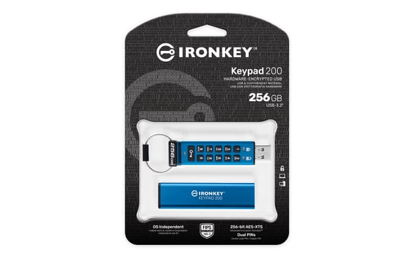 Kingston Technology IronKey 256GB Keypad 200, FIPS 140-3 Niveau 3 AES-256-krypteret