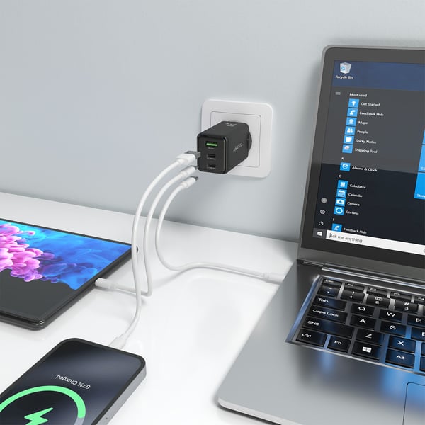 AISENS ASCH-65W3P073-BK oplader til mobil enhed Digitalt kamera, GPS, Mobiltelefon, Laptop, Smartphone, Tablet, Universel Sort Vekselstrøm Hurtig opladning Indendørs