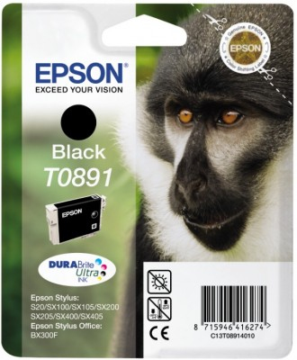 Epson Monkey T0891 Black DURABrite Ink Cartridge blækpatron Original Sort