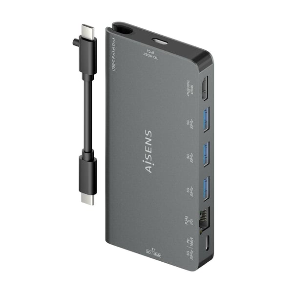 AISENS ASUC-8P015-GR kannettavien tietokoneiden telakka ja porttitoistin Langallinen USB 3.2 Gen 1 (3.1 Gen 1) Type-C Harmaa