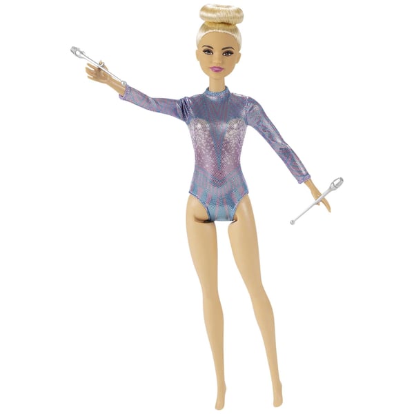Barbie Rytminen voimistelija - , vaaleahiuksinen nukke (n 30 cm), jumppapuku ja välineet