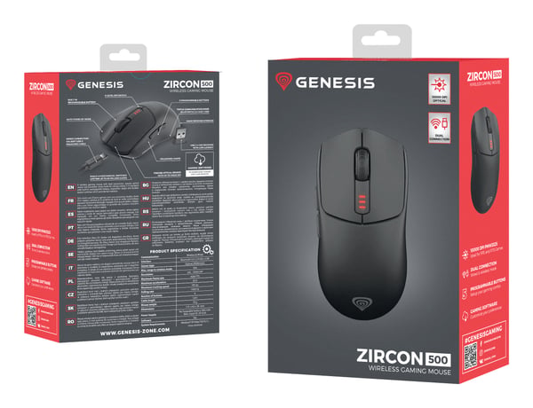 GENESIS Zircon 500 G2 hiiri Pelaaminen Oikeakätinen RF Wireless + Bluetooth + USB Type-C Optinen 10000 DPI