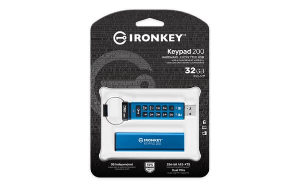 Kingston Technology IronKey Keypad 200 USB-sticka 32 GB USB Type-A 3.2 Gen 1 (3.1 Gen 1) Blå