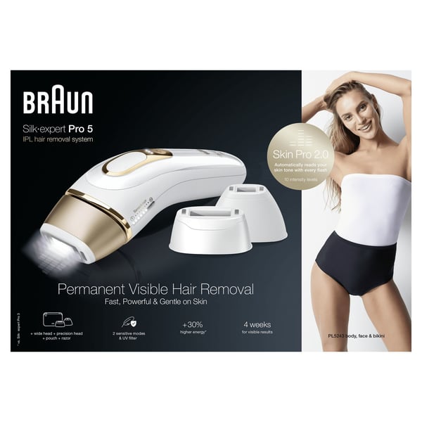 Braun Silk-expert Pro 5 PL5243 Intensivt pulserat ljus (IPL) Guld, Vit