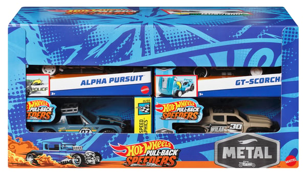 Hot Wheels Pull-Back Speeders -legetøjsbil i størrelsesforhold 1:43, træk bilen tilbage og slip den for at køre race
