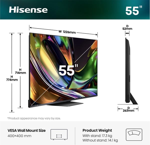 Hisense 55UR8S 139,7 cm (55") 4K Ultra HD Älytelevisio Wi-Fi Musta