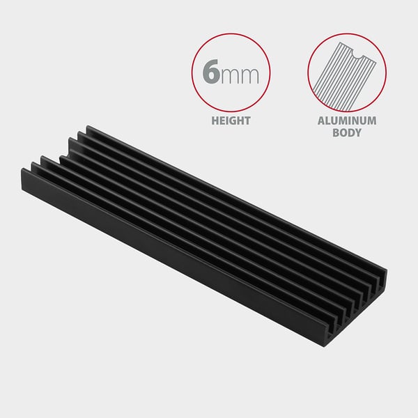 Axagon CLR-M2L6 kylsystem för dator M.2 NVMe SSD, Halvledardrivenhet VGA-kylare Svart 1 styck