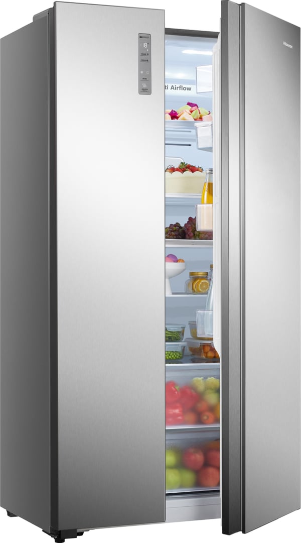Hisense RS677N4ACC side-by-side køle-fryseskab Fritstående 519 L Grå, Rustfrit stål