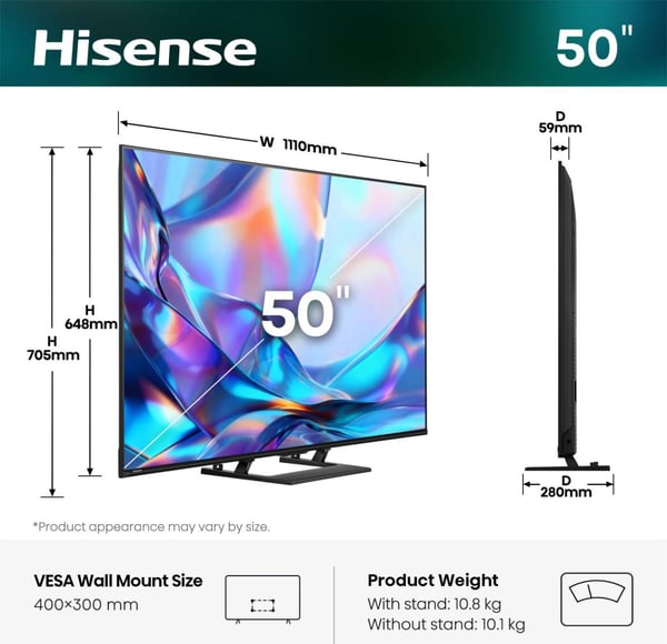 Hisense 50A7DS 127 cm (50") 4K Ultra HD Smart TV Wi-Fi Sort