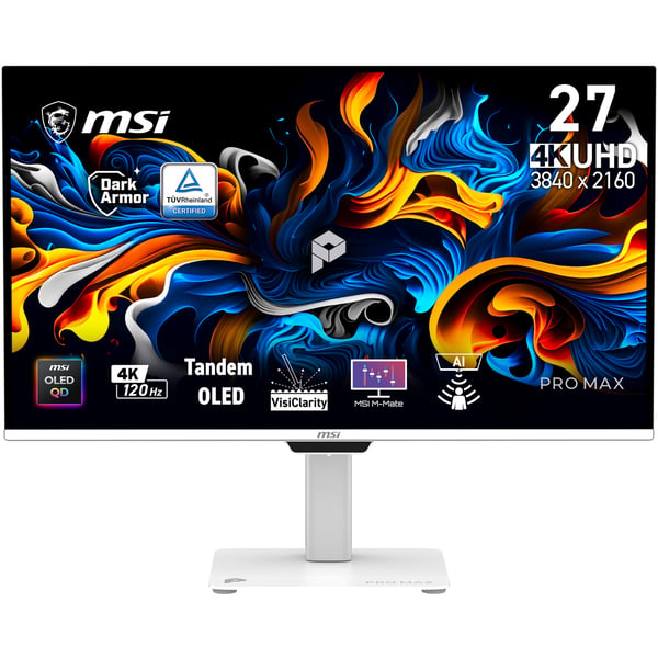 MSI Pro MAX 271UPXW12G tietokoneen litteä näyttö 67,3 cm (26.5") 3840 x 2160 pikseliä UltraWide Full HD QD-OLED Valkoinen MSI Pro MAX 271UPXW12G tietokoneen litteä näyttö 67,3 cm (26.5") 3840 x 2160 pikseliä UltraWide Full HD QD-OLED Valkoinen