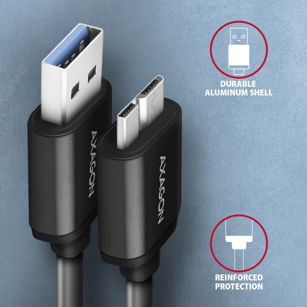Axagon BUMM3-AM10AB USB-kaapeli USB 3.2 Gen 1 (3.1 Gen 1) 1 m Micro-USB B USB A 5 Gbit/s Musta