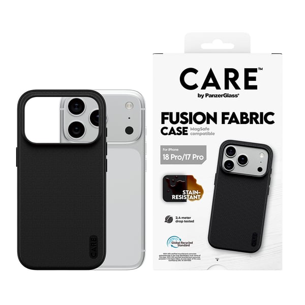 PanzerGlass CARE™ by ® Fusion Fabric Case Black w. MagSafe iPhone 18 Pro | 17 Pro mobiltelefonfodral 16 cm (6.3") Mobilskal Svart