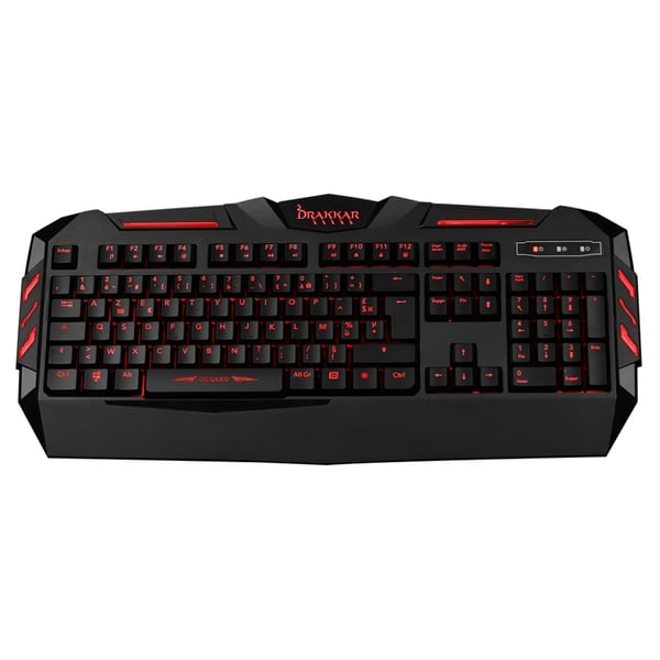Konix Drakkar Raider Pack tangentbord Mus inkluderad Spela USB AZERTY Fransk Svart, Röd