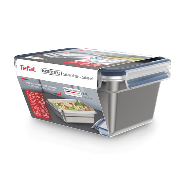 Tefal CLIP & CLOSE N1150610 enhed til madopbevaring Rektangulær Kasse 2 L Rustfrit stål 1 stk