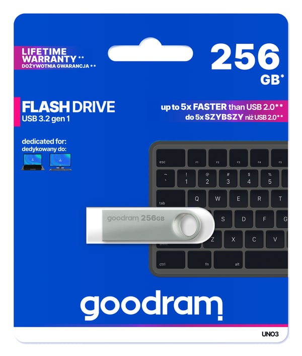 Goodram USB UNO3-2560S0R11 USB-nøgle 256 GB USB Type-A 3.2 Gen 1 (3.1 Gen 1) Sølv