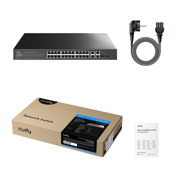 Cudy 26-Port Gigabit Easy-Managed Switch with 2 Combo Ports, GS1028ES2 1.0 hanterad L2 Gigabit Ethernet (10/100/1000) Svart