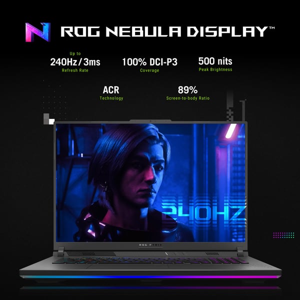 ASUS ROG Strix G18 G814PM-S9012W AMD Ryzen™ 9 7940HX Laptop 45,7 cm (18") 2.5K 16 GB DDR5-SDRAM 1 TB SSD NVIDIA GeForce RTX 5060 Wi-Fi 6E (802.11ax) Windows 11 Home Grå QWERTY Hollandsk