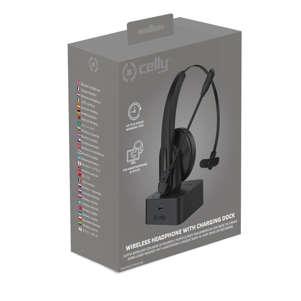 Celly SWHEADSETMONO Kuulokkeet Langaton Pääpanta Toimisto/puhelukeskus Bluetooth Latausteline Musta