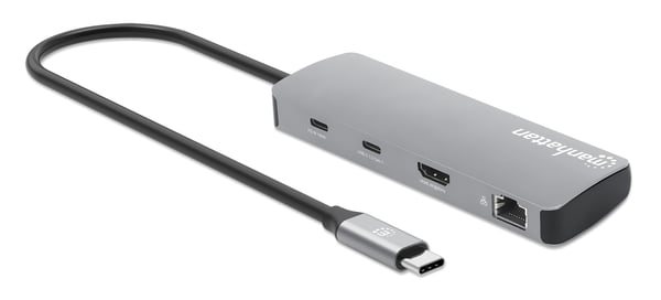 Manhattan 190459 kannettavien tietokoneiden telakka ja porttitoistin Langallinen USB 3.2 Gen 1 (3.1 Gen 1) Type-C Harmaa