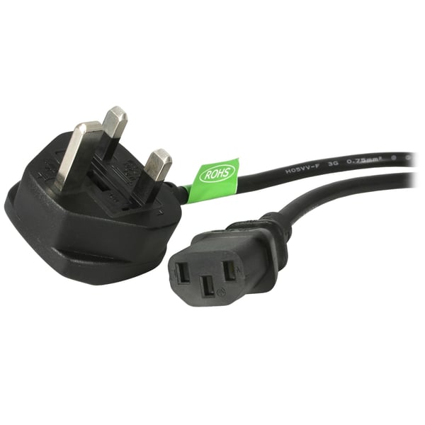 StarTech.com 1,8 m GB Computer Strømkabel, 18AWG, BS 1363 til C13, 10A 250V, Sort erstatnings-AC Str
