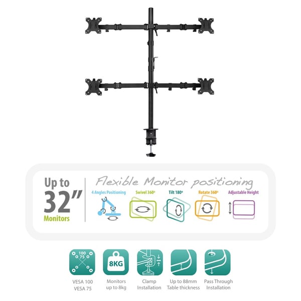 Ewent EW1514 skærmbeslag og -stativer 81,3 cm (32") Skrivebord Sort