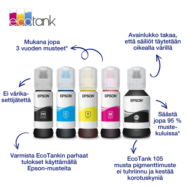 Epson 106 EcoTank -mustepullo, keltainen