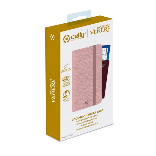 Celly Venere Passport Vikfodral Rosa Konstläder