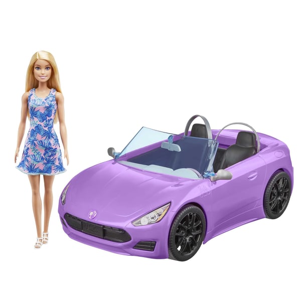 Barbie Barbie-dukke (30 cm blondine) og lilla cabriolet, 3 til 7 år