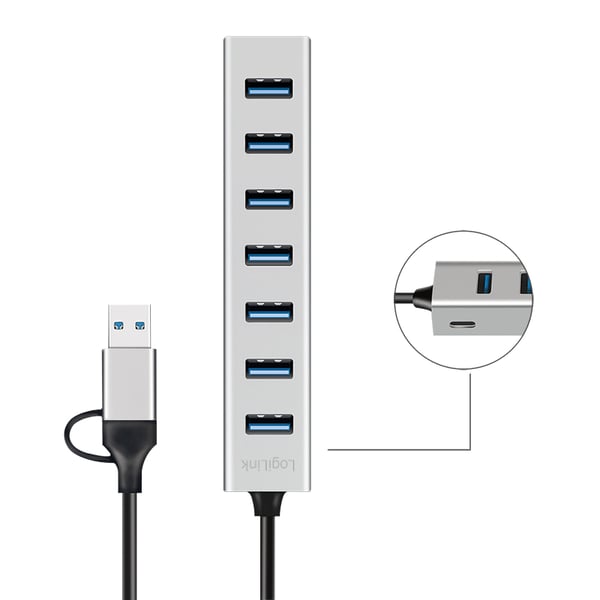 LogiLink UA0441 interface hub USB 3.2 Gen 1 (3.1 Gen 1) Type-A + Type-C 5000 Mbit/s Grå