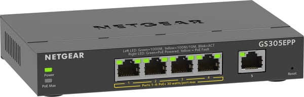 NETGEAR GS305EPP hanterad L2/L3 Gigabit Ethernet (10/100/1000) Strömförsörjning via Ethernet (PoE) stöd Svart