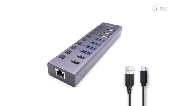 i-tec CACHARGEHUB9LANUK interface hub USB 2.0 Type-C 5000 Mbit/s Grå