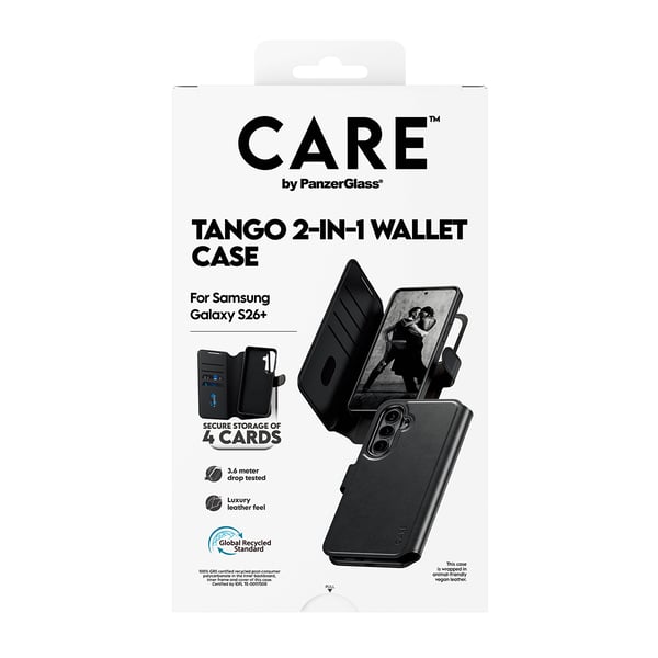 PanzerGlass CARE™ by ® Tango 2-in-1 Wallet Case w. Qi Samsung Galaxy S26+ mobiltelefonfodral Mobilskal Transparent