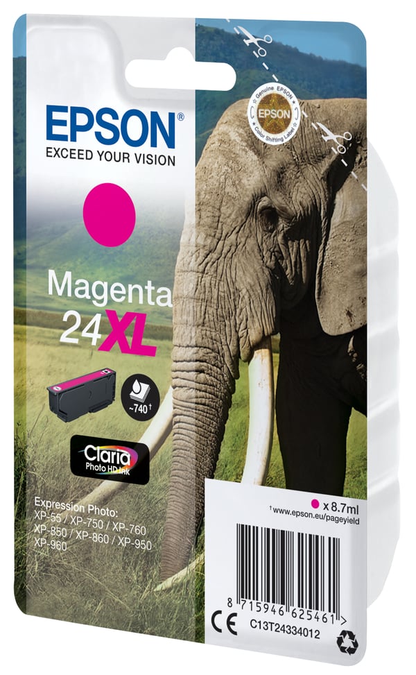 Epson Elephant 24XL Elefant, Claria Photo HD-bläck, Single‚ magenta