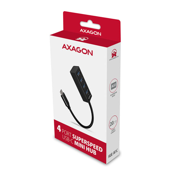 Axagon HUE-M1C keskitin USB 3.2 Gen 1 (3.1 Gen 1) Type-C 5000 Mbit/s Musta