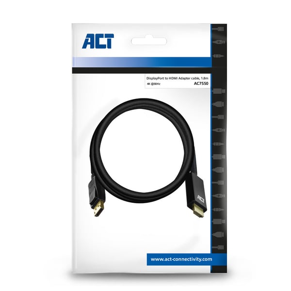 ACT AC7550 videokaapeli-adapteri 1,8 m DisplayPort HDMI-tyyppi A (vakio) Musta